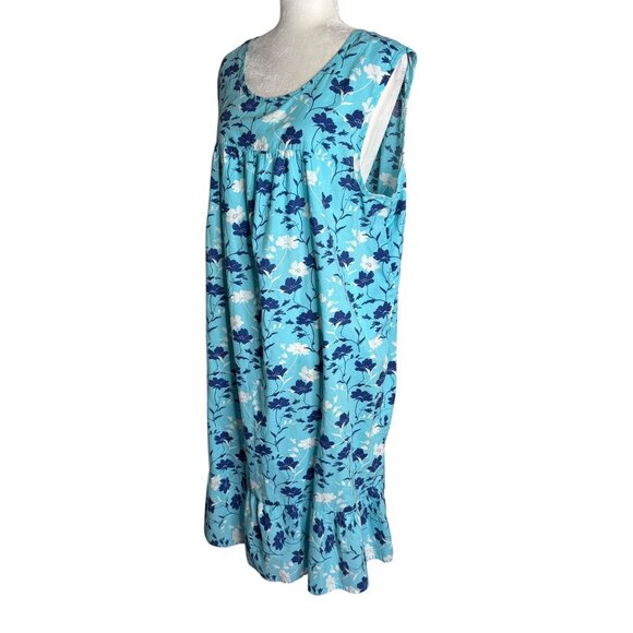 Anthony Richards Sleeveless Floral MuuMuu 2X Blue Cotton House Dress Pockets - Picture 3 of 6